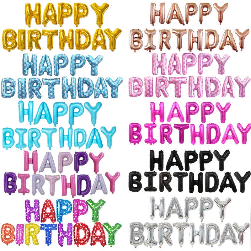 Bong Bóng Lõi Nhôm Hình Chữ Happy Birthday 16 Inch Dùng Trang Trí Tiệc Sinh Nhật