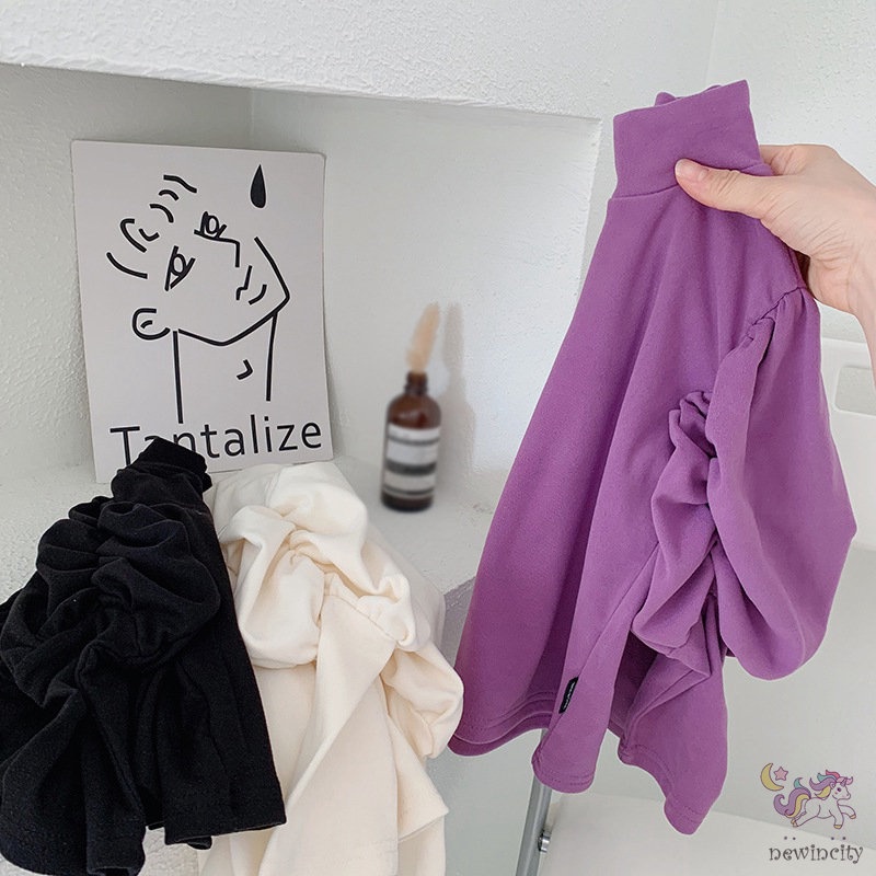 Áo sơ mi cổ cao tay phồng màu sắc trơn phong cách Hàn Quốc cho bé gái chất lượng cao