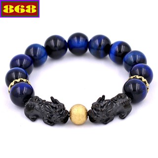 Vòng tay Tỳ hưu inox đen - Chuỗi đá xanh đen 12 ly Tỳ Hưu Đôi VMHXETHHEV12 - Đem lại may mắn, tài lộc