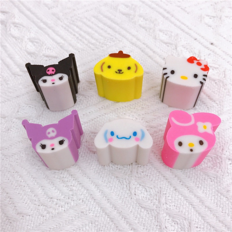 Bộ 6 Cục Tẩy Hello Kitty Kuromi Pom Pom My Melody Cinnamoroll Dành Cho Trẻ Em