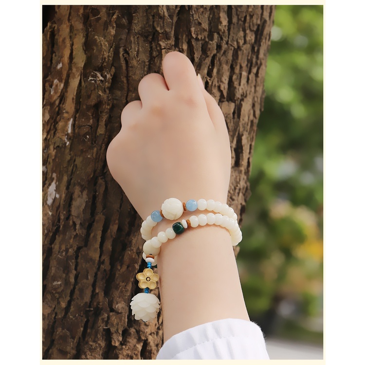 Chuỗi hạt 108 tây tạng mật tông, Vòng 108 hạt niệm phật, Trang sức áo lam đi chùa nữ - Bạch Ngọc Bồ Đề Nepal