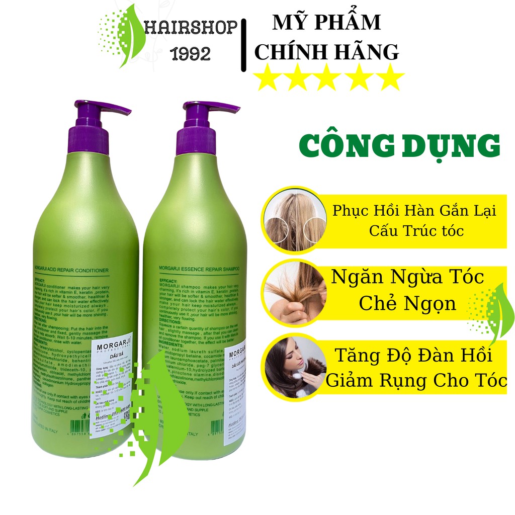 Cặp Dầu Gội Xả Colagen Phục Hồi Tóc Hư Tổn Siêu Mượt Hương Thơm Hoa Quả , Dầu Gội COLAGEN*3 MORGARJI 800ML*2