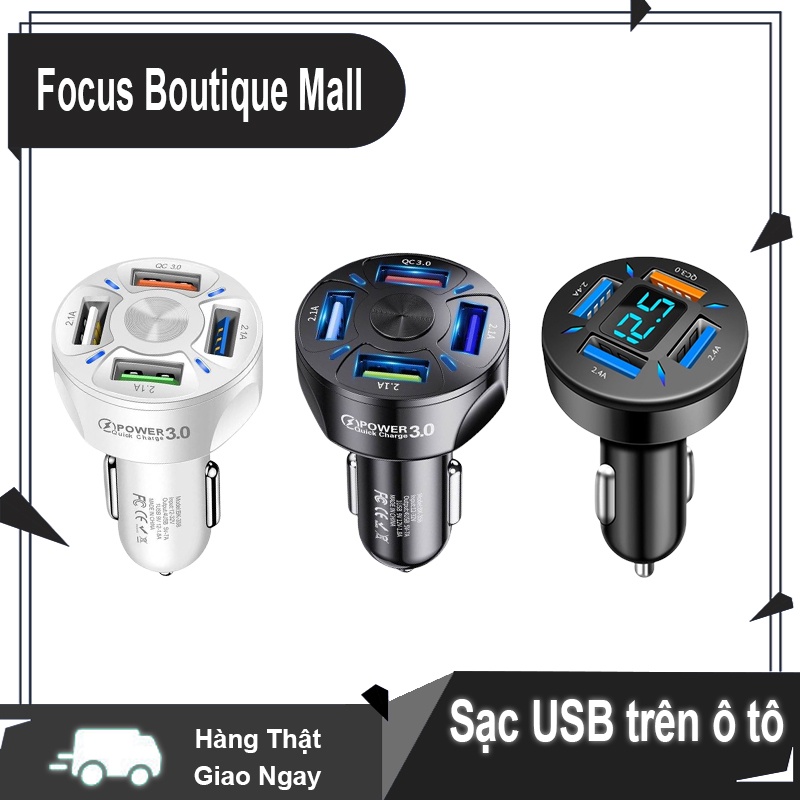 Bộ sạc USB ô tô 18W3.0 Fast Charge, 4 cổng sạc Smart Safe Sạc nhanh cho ô tô và xe máy-Focus