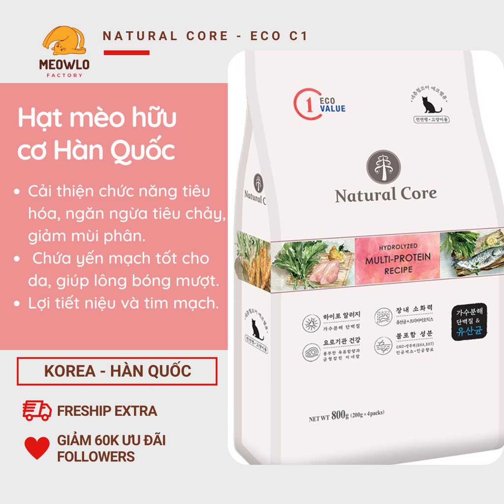 Hạt cho mèo hữu cơ đa đạm NATURAL CORE ECO C1 ☄️HỎA TỐC☄️ hạt cho mèo đa đạm dinh dưỡng vượt trội