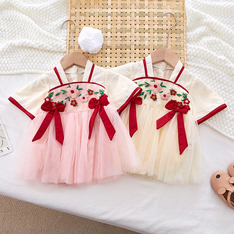 Đầm Hán Phục Truyền Thống Trung Hoa Thêu Hoa Chất Liệu Chiffon Cho Bé Gái