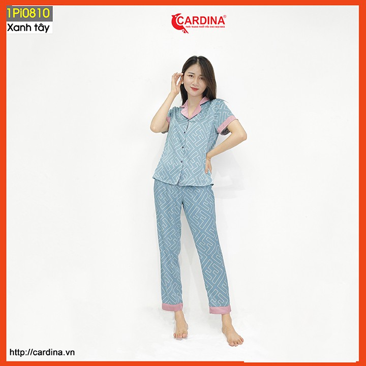Đồ bộ pijama nữ CARDINA chất lụa satin Nhật cao cấp quần dài áo cộc tay họa tiết tinh tế trẻ trung 1Pi08.