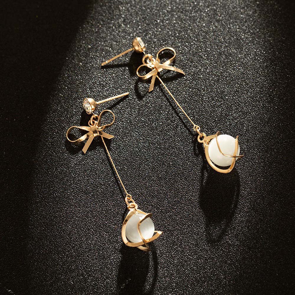 MXGOODS Gift For Women Small Bow Water Drop Long Pendant Accessories Stud Earrings