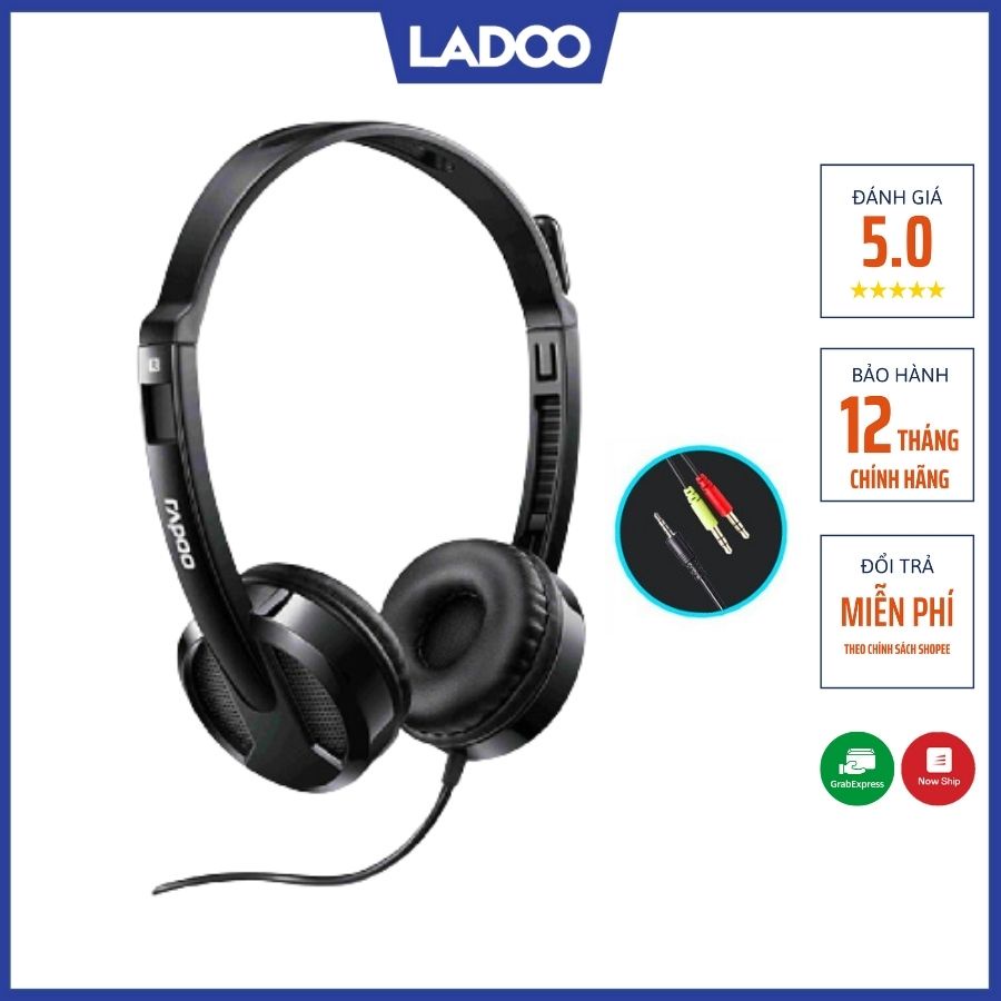 Tai nghe có dây Rapoo H100 (2 giắc 3.5mm) - Bảo hành chính hãng 12 tháng