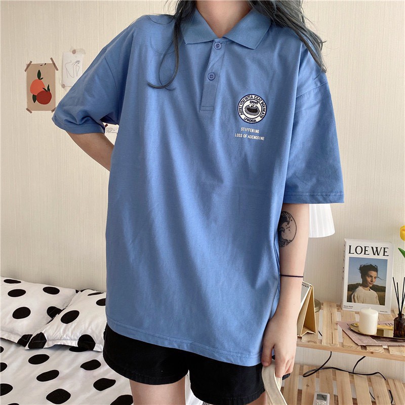 Áo Thun Polo Có Cổ Form Rộng Nữ Thêu Logo Sắc Sảo - TTLCC53  - Chất Phông Cotton Mềm Mát - Unisex Oversize < 70kg