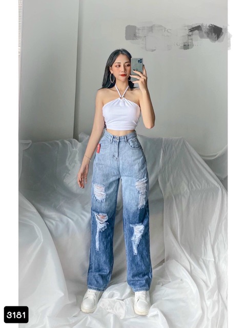 [Mã FAMARAL2 giảm 10K đơn 50K] Quần jean ống rộng loang cào rách 3181, kèm ảnh thật