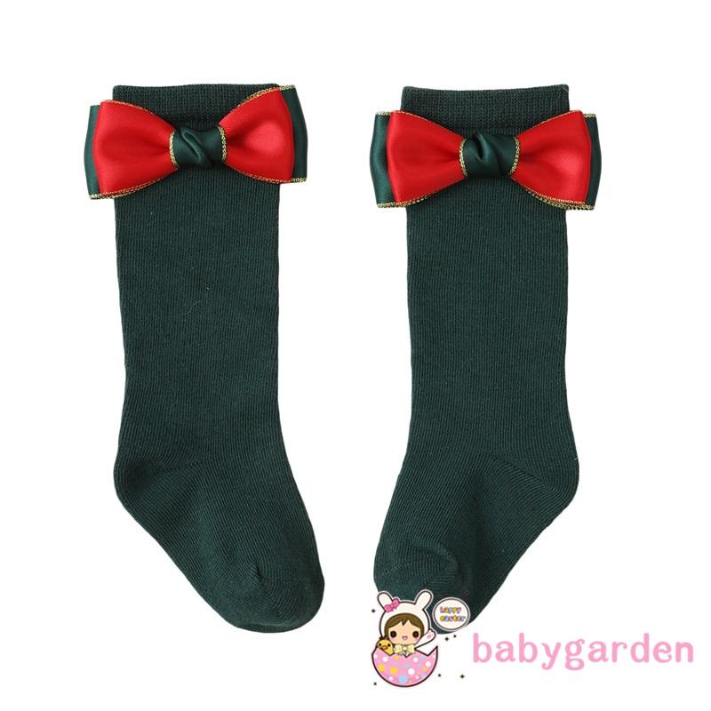 Set 2 đôi vớ dài trung bình đính nơ họa tiết Giáng Sinh dành cho bé gái 0-4 tuổi