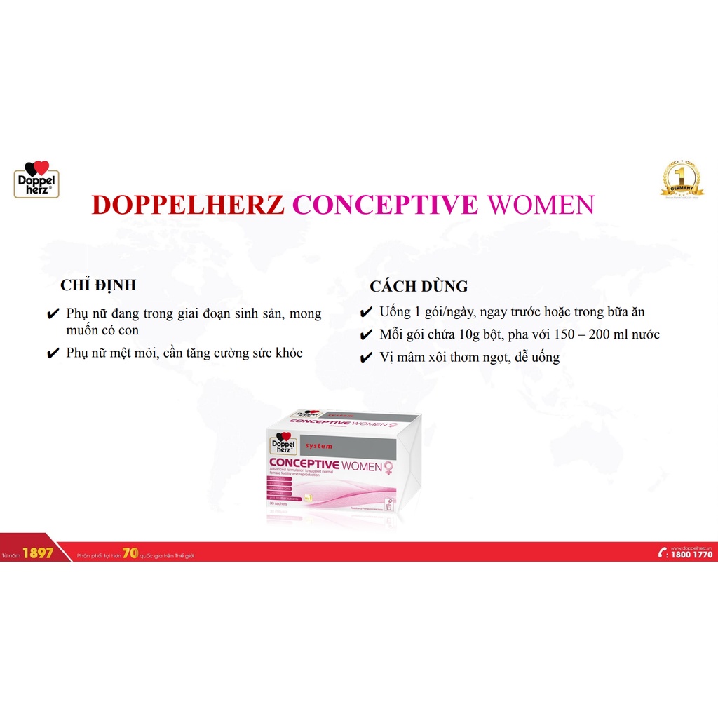 Bác Sĩ Cung Conceptive Women - Bổ Trứng, Tăng Khả Năng Thụ Thai, Vitamin Tổng Hợp Cho Bà Bầu (Hộp 30 Gói)