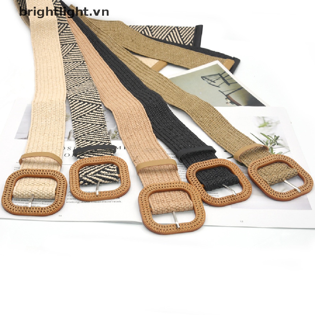 Thắt Lưng Dây Bện Co Giãn Khóa Vuông Phong Cách Boho Cổ Điển Cho Nữ