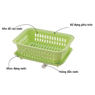 Rổ úp kháng khuẩn có máng dẫn nước Richell Nhật Bản