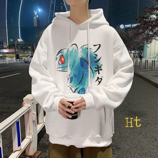 Áo hoodie nỉ bông pokemon ếch xanh chữ Nhật