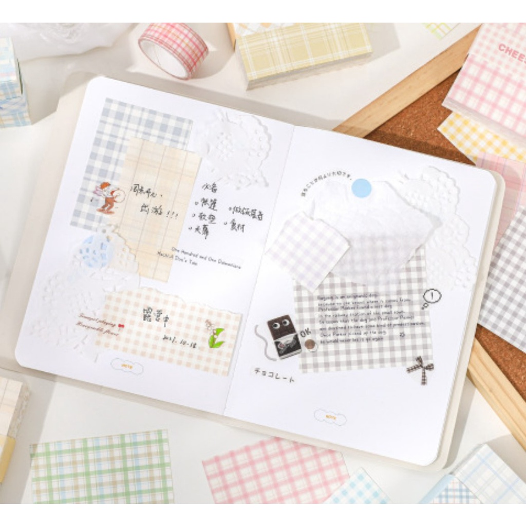 Giấy note set 200 tấm giấy nền trang trí sọc grid ghi chú trang trí sổ - tone pastel | BNM132