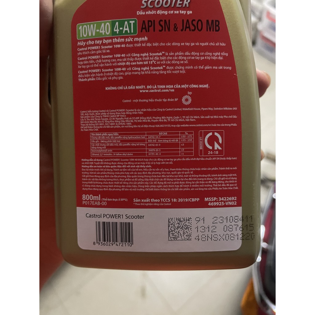 Dầu nhớt chính hãng Castrol cao cấp dành cho xe số và xe ga , Nhớt Castrol Activ và Castrol Power 1