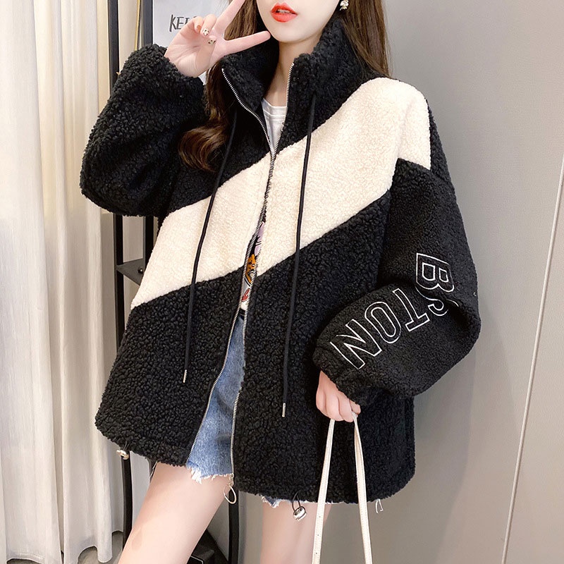 Áo khoác YEYA vải dày dáng rộng có khóa kéo thời trang cho nữ