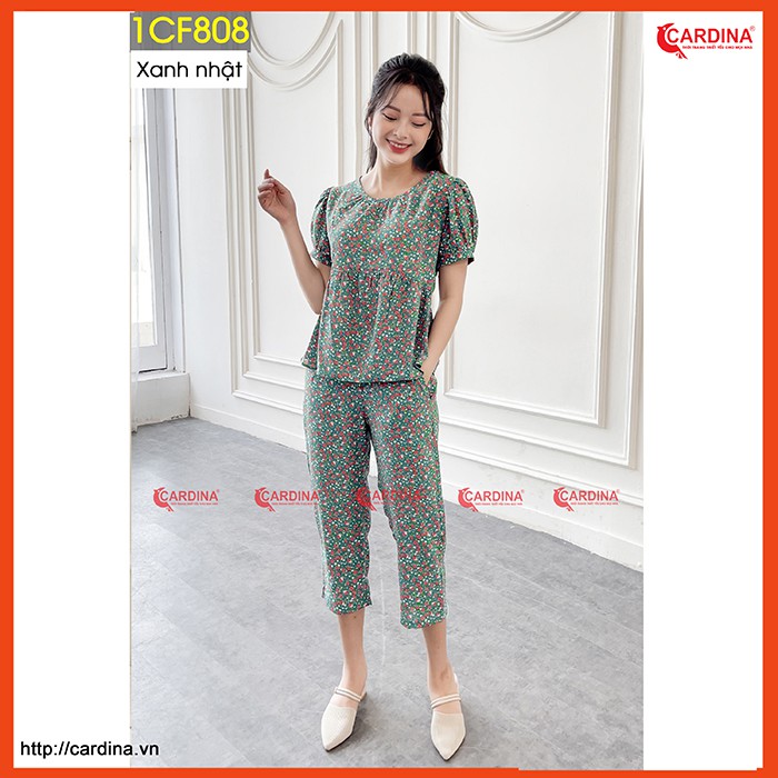 Đồ bộ nữ CARDINA chất lụa tơ cao cấp áo cộc tay quần ngố nhẹ nhàng nữ tính 1CF8.