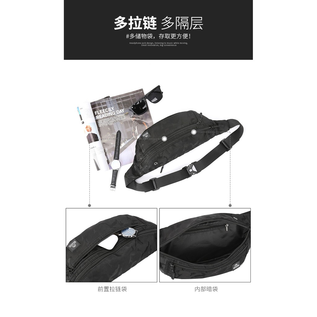 Túi đeo hông vải oxford kết hợp nylon họa tiết rằn ri thời trang cao cấp cho nam | BigBuy360 - bigbuy360.vn