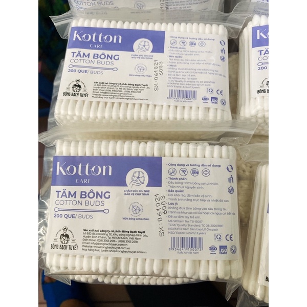 Tăm Bông Người Lớn Kotton 200 que/ Gói Zíp - Bông Bạch Tuyết