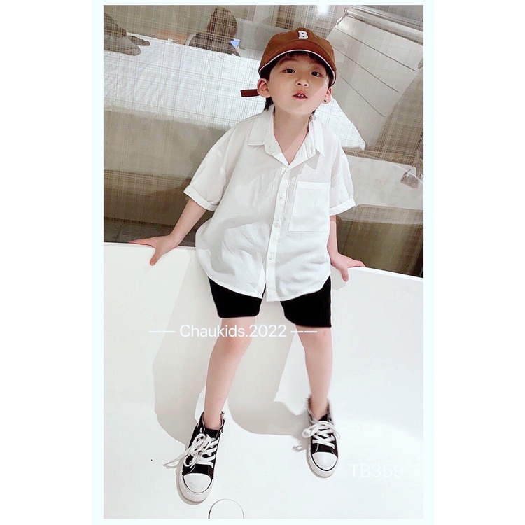 Set sơ mi bé trai hàn quốc sơ mi form rộng kết hợp quần kaki siêu hot cho mùa hè 2022 DOBO046