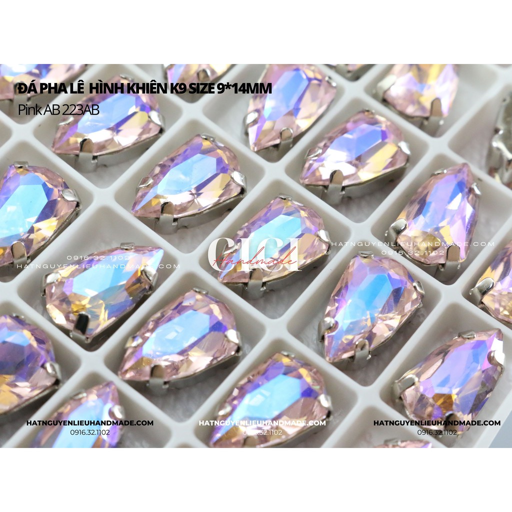 Set 2 hạt Đá pha lê hình khiên đá K9 size 9*14mm cao cấp đế dày Cici Handmade nguyên liệu tự làm đính kết trang trí