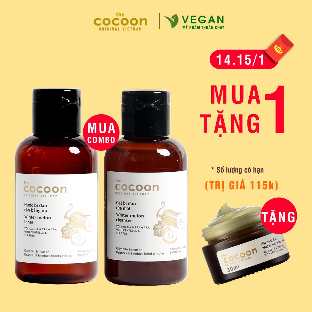 Bộ 3 Gồm Gel rửa mặt bí đao 140ml + Toner nước cân bằng da 140ml + Mặt nạ bí đao cocoon 30ml