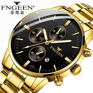 Đồng Hồ Nam FNGEEN F12 Mặt Tròn Size To Viền Thép Không Gỉ Dây Thép Khóa Bấm