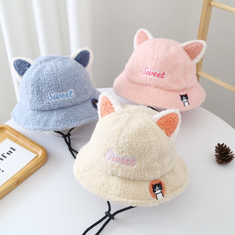 Mũ Bucket Lông Cừu Siêu Dễ Thương Giữ Ấm Phong Cách Mới Cho Bé Trai Và Gái