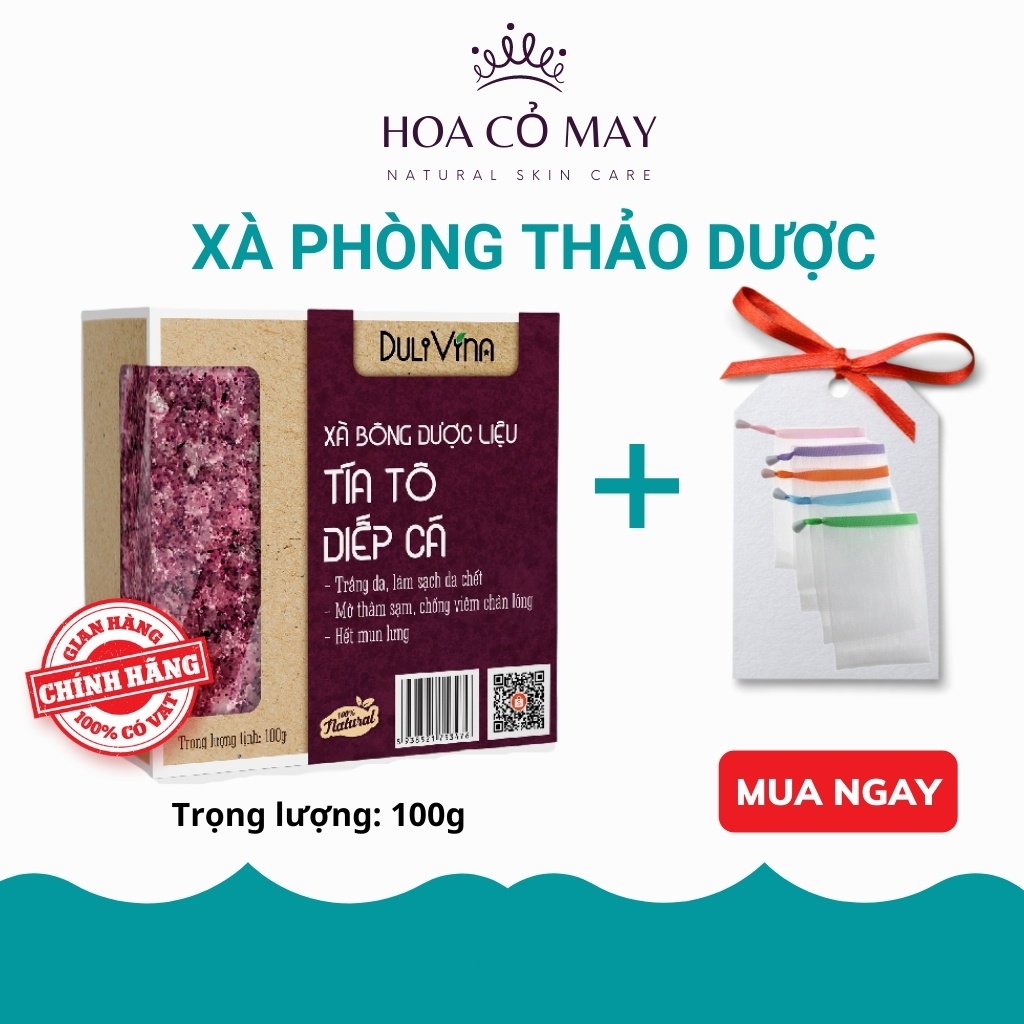 Xà phòng thảo dược Tía Tô Diếp Cá, xà bông cục trắng da, ngừa mụn 100g Dulivina | BigBuy360 - bigbuy360.vn
