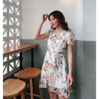 Đầm hoa tơ cổ v giá gốc 350k