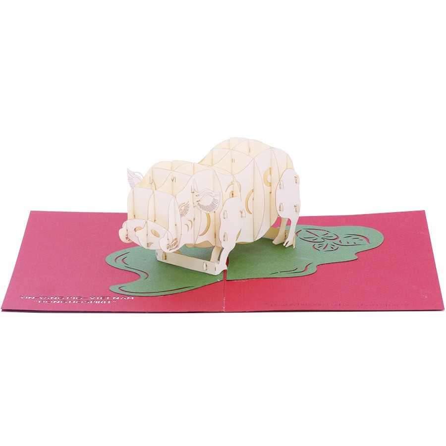 Thiệp nổi 3D Lợn Âm Dương (Tranh Đông Hồ), thiệp Việt Nam, thiệp năm mới, thiệp chúc mừng - Paper Art Gift - PNP123