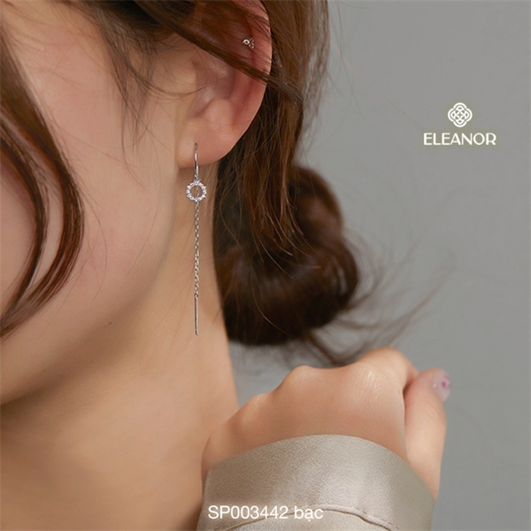 Bông Tai Nữ Eleanor Dáng Dài Tòn Ten Đính Đá Zircon Viền Tròn Sang Trọng