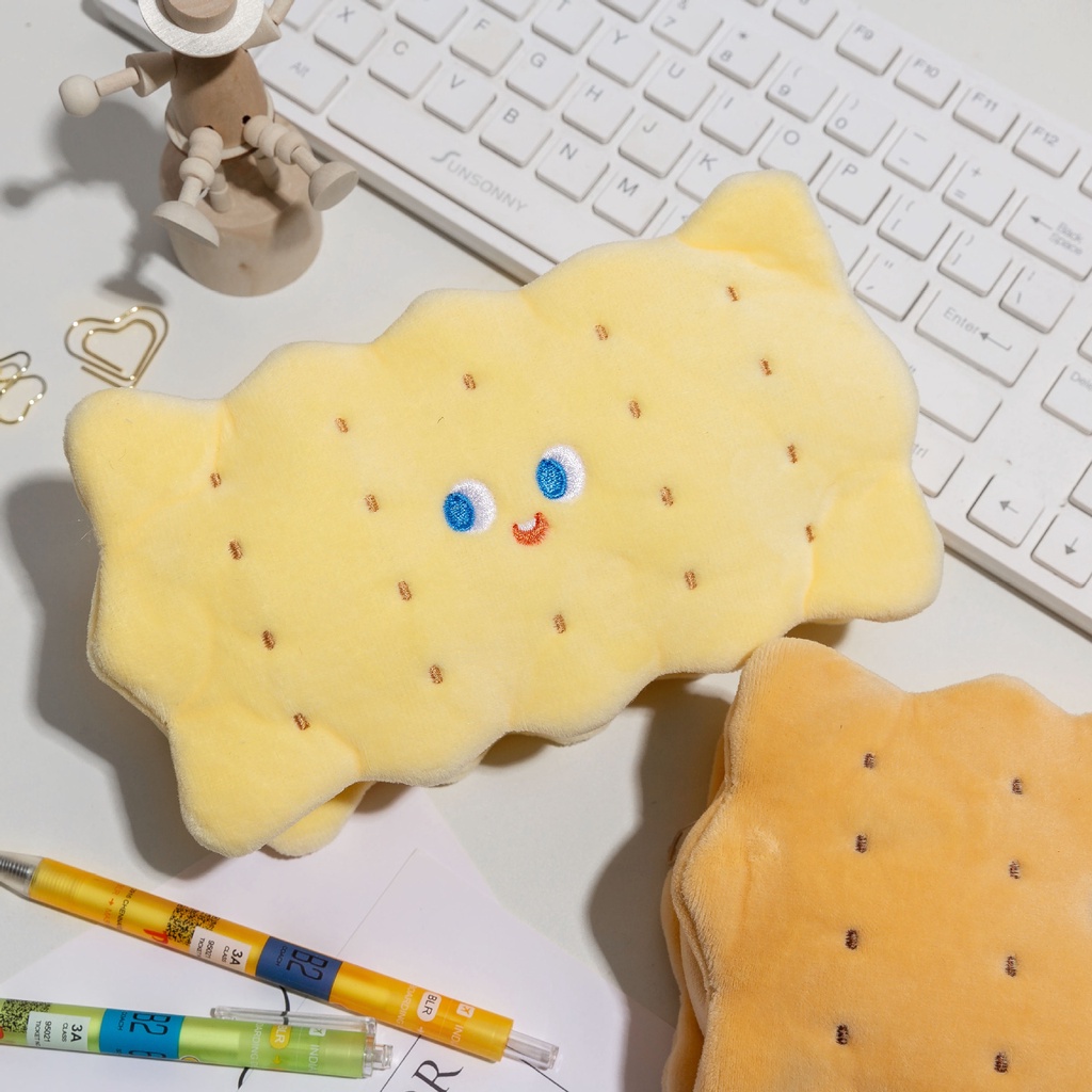 Túi Đựng Bút Hình Bánh Quy Bằng Lông Nhung Dễ Thương Xinh Xắn