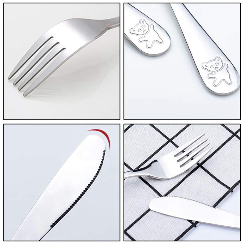 Bộ Dụng Cụ Bàn Ăn Bằng Thép Không Gỉ Hình Gấu Cho Bé