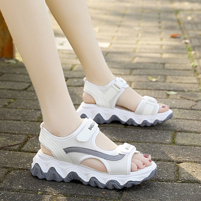 Dép quai hậu nữ giá rẻ Dép da nữ Giày Sandal Thể Thao Đế Bánh Mì Phong Cách Hàn Quốc Màu Sắc Tương Phản Thời Trang Mùa Hè