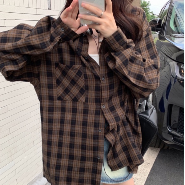 ZHELIHANGFEI Áo Sơ Mi Tay Dài Form Rộng Họa Tiết Sọc Theo Phong Cách Preppy Dễ Phối Đồ