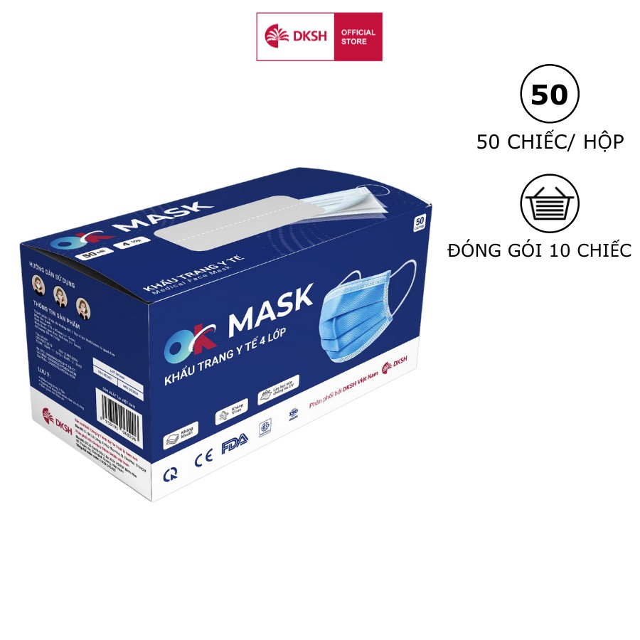 Hộp Khẩu Trang Y Tế Cao Cấp Ok Mask 4 Lớp, Đạt Chuẩn Kháng Khuẩn, Chất Liệu Mềm Mại