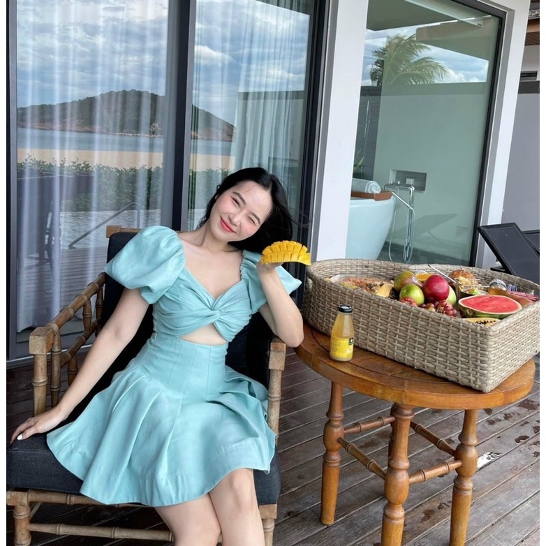 Bigsize Đầm Soắn Ngực Tay Phồng Khoét Eo 50-90kg mẫu chụp thật 100%