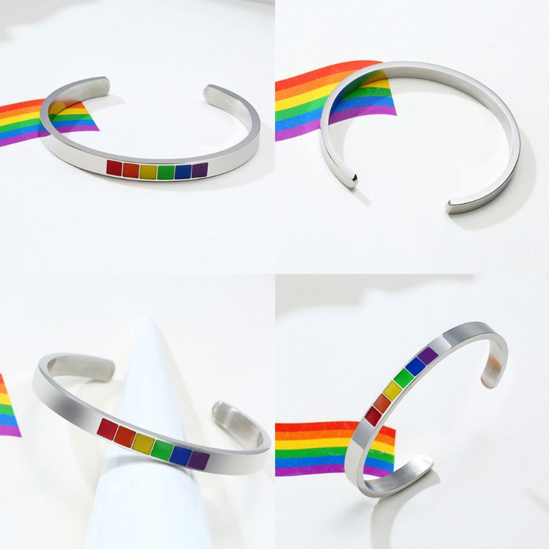 Vòng tay cầu vồng 6mm tự hào LGBT đồng tính nữ &amp; đồng tính nam bằng inox thời trang