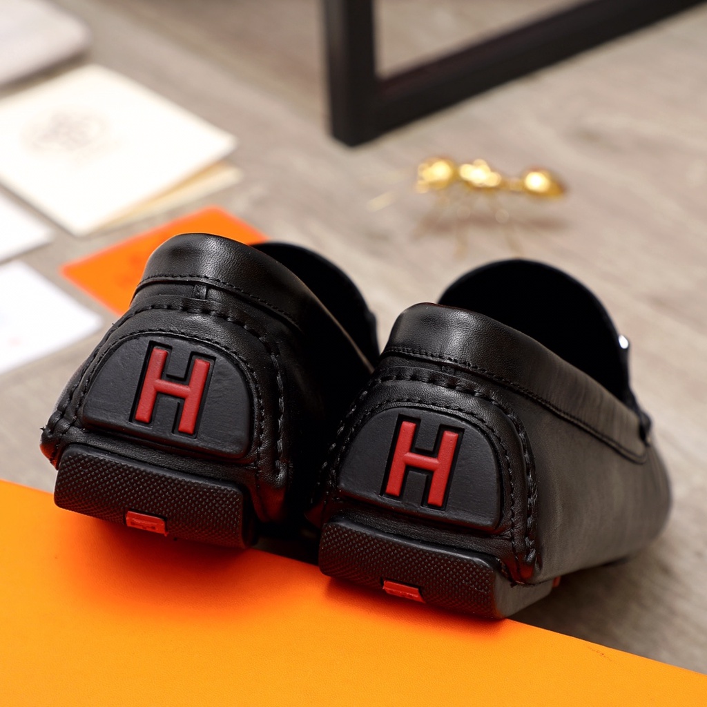 Giày lười nam cao cấp da thật Hermes HM thiết kế sang trọng và lịch lãm với trang trí khóa hình logo thời trang