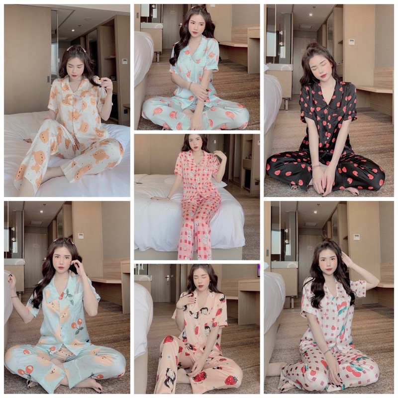 Đồ ngủ đồ bộ mặc nhà nữ lụa tằm tay phồng quần dài [ chất đẹp freesize dưới 58kg ]