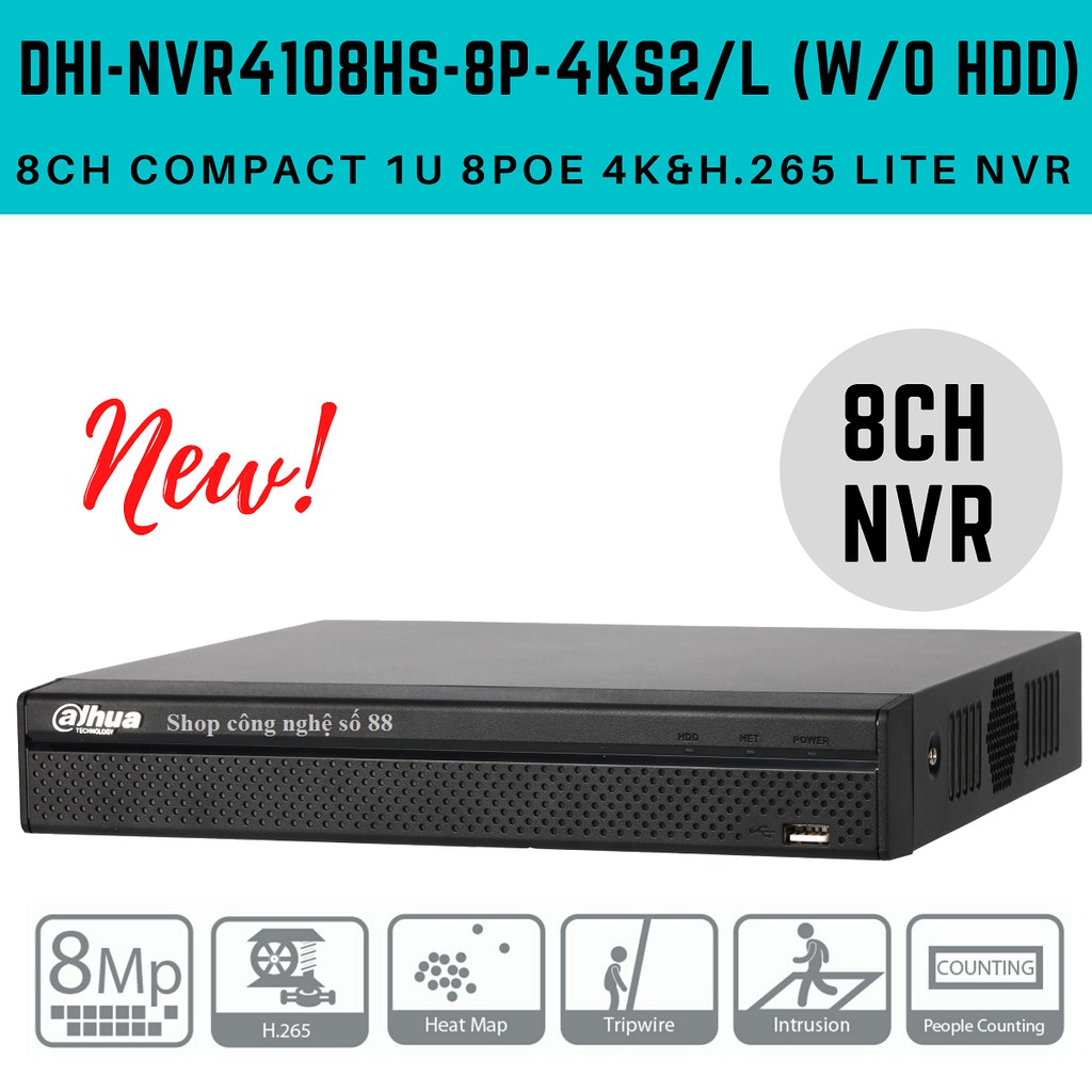 Đầu ghi IP 8 kênh DAHUA DHI-NVR4108HS-4KS2/L- Chính Hãng