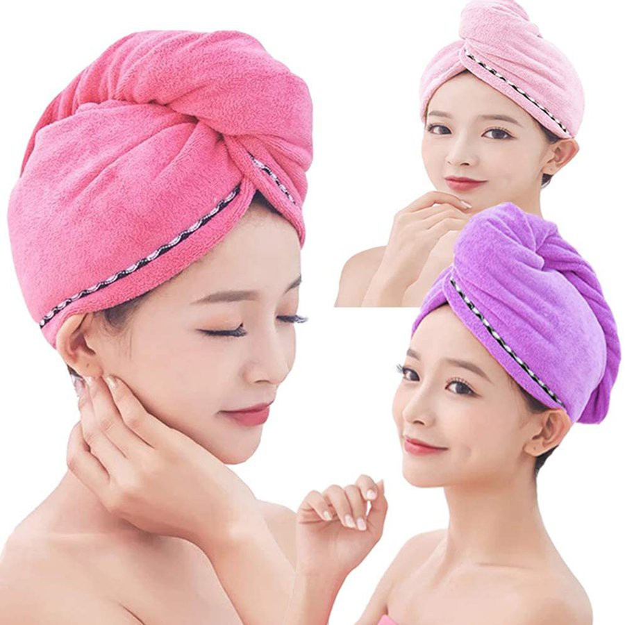 ☎ Hair Drying Cap Microfiber Quick-drying Water Absorbent Triangle Shower Cap Lace Long Hat Hair Drying Cap