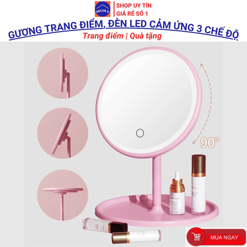 Gương để bàn trang điểm Hàn Quốc phấn mirror đèn Led decor phòng xinh xắn dễ thương