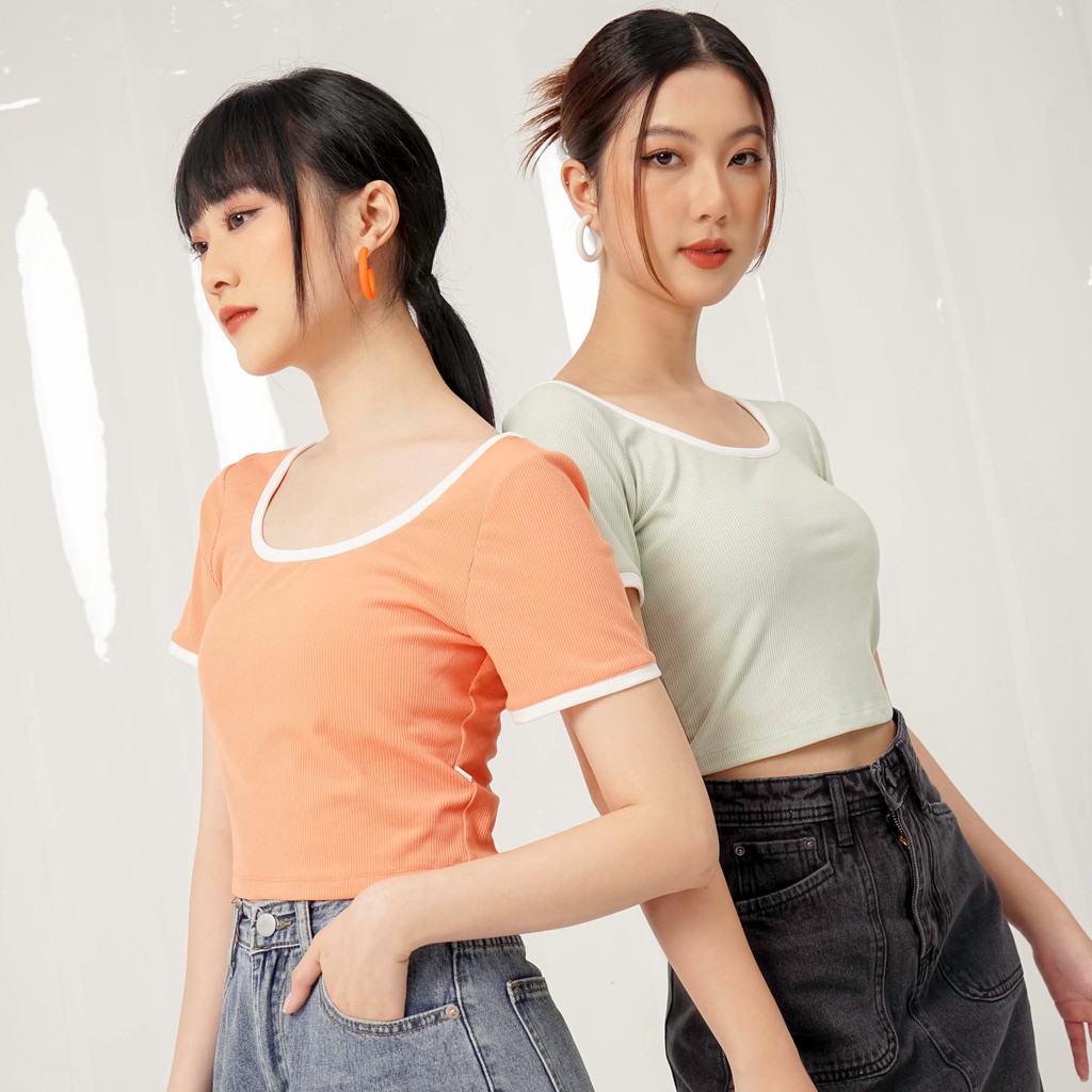 Áo kiểu dệt kim nữ Méo shop croptop ngắn tay cổ vuông Yun