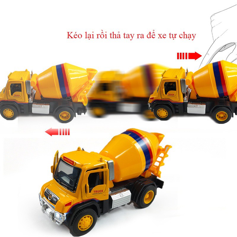 Xe Sắt Công Trình  [ LẺ= SỈ ]  3 mẫu: Bồn,ben,múc, có đèn,âm thanh,mở cửa,kéo thả để chạy,vừa cầm tay,bé rất thích