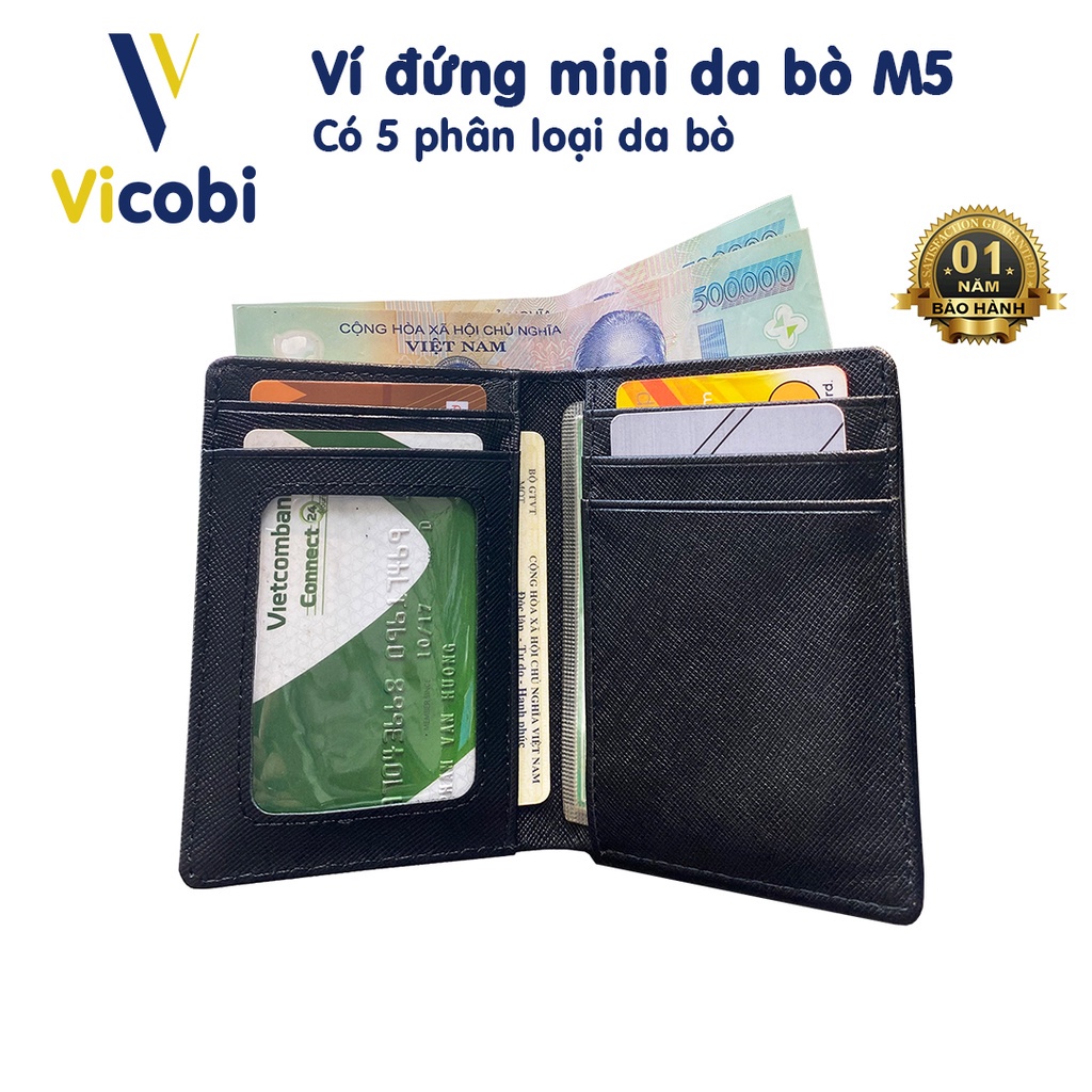 Ví đứng mini Da Bò Vicobi M5, Bóp nhỏ gọn đựng thẻ (da bò xưởng làm hơi dày) Xịn