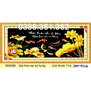 Tranh thêu chữ thập thanh lý cá chép cửu ngư quần hội MN0091 200x92cm